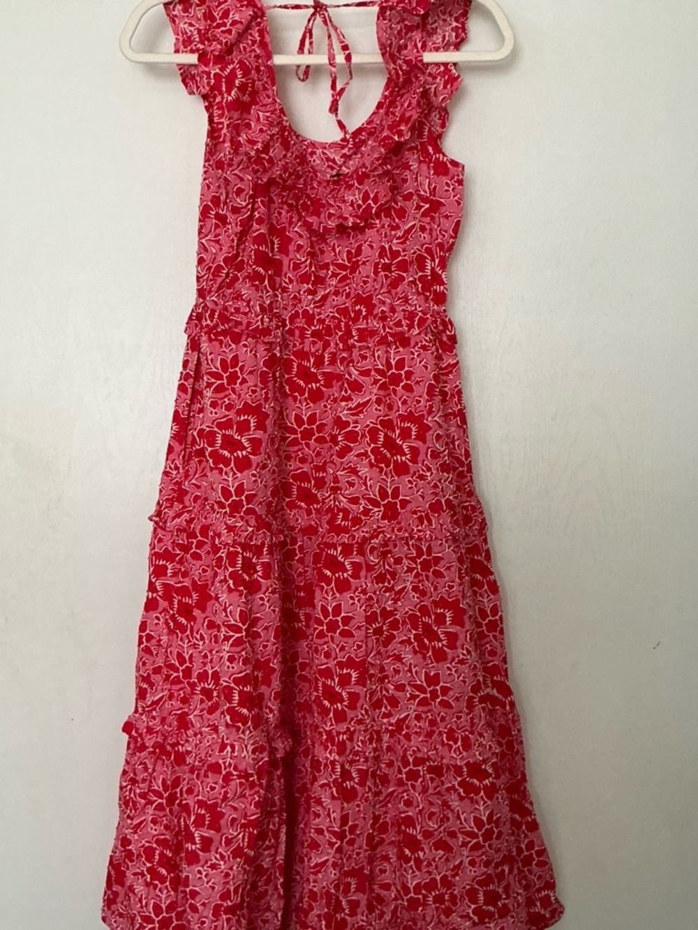 J.Crew Red Floral Ruffle Tie-Back Dress